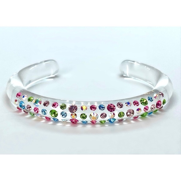 Transparent acrylic cuff bracelet with mixed Swarovski crystals rhinestones - Picture 8 of 11